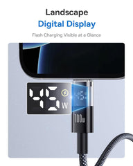 Baseus USB C Cable, 100W 5A Fast Charging USB C Charger Cable with LED Display, Zinc Alloy Nylon Braided Cable The Branded Hub