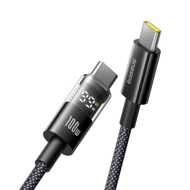 Baseus USB C Cable, 100W 5A Fast Charging USB C Charger Cable with LED Display, Zinc Alloy Nylon Braided Cable The Branded Hub