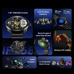 Oraimo Watch 5R Pro 1.43" AMOLED 2.5D Floating Interface IP68 Smart Watch