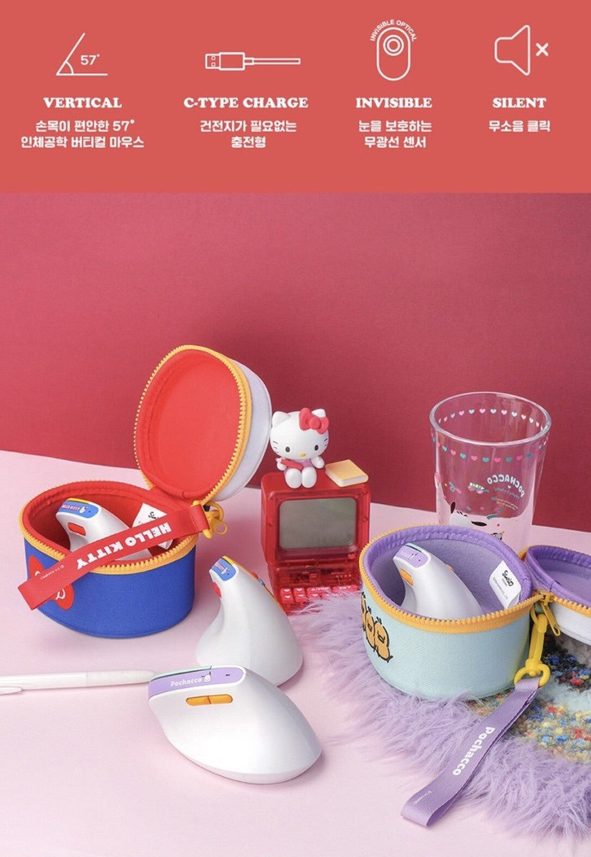 Sanrio Hello Kitty / Rechargeable Wireless Silent Ergonomic Vertical Mouse The Branded Hub