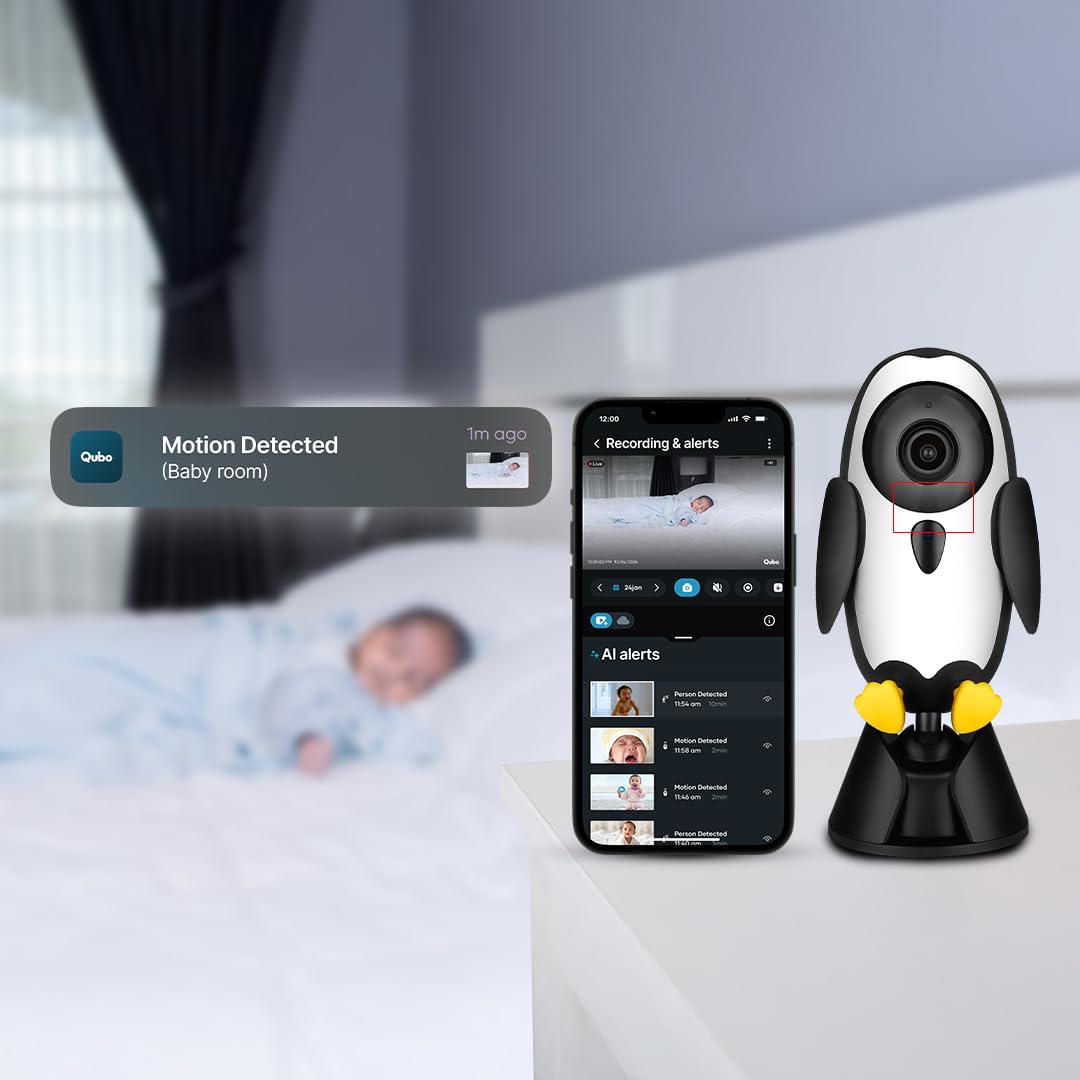 Qubo 2MP 1080p Full HD Baby Camera | Wi-Fi Baby Monitor | Cry Detection, Sleep Tracking, 2-Way Audio | Mobile App Control | NightPulse Vision | Cloud & SD Card Recording The Branded Hub