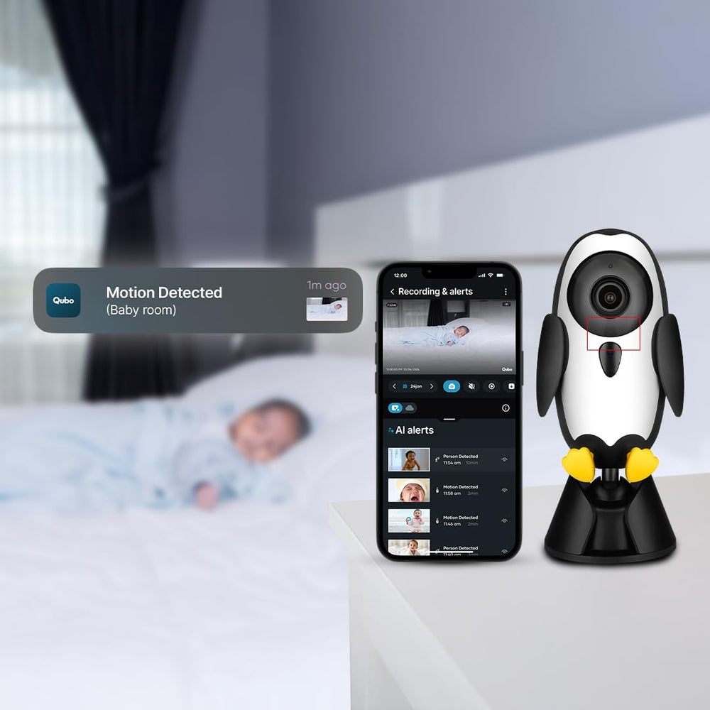Qubo 2MP 1080p Full HD Baby Camera | Wi-Fi Baby Monitor | Cry Detection, Sleep Tracking, 2-Way Audio | Mobile App Control | NightPulse Vision | Cloud & SD Card Recording The Branded Hub