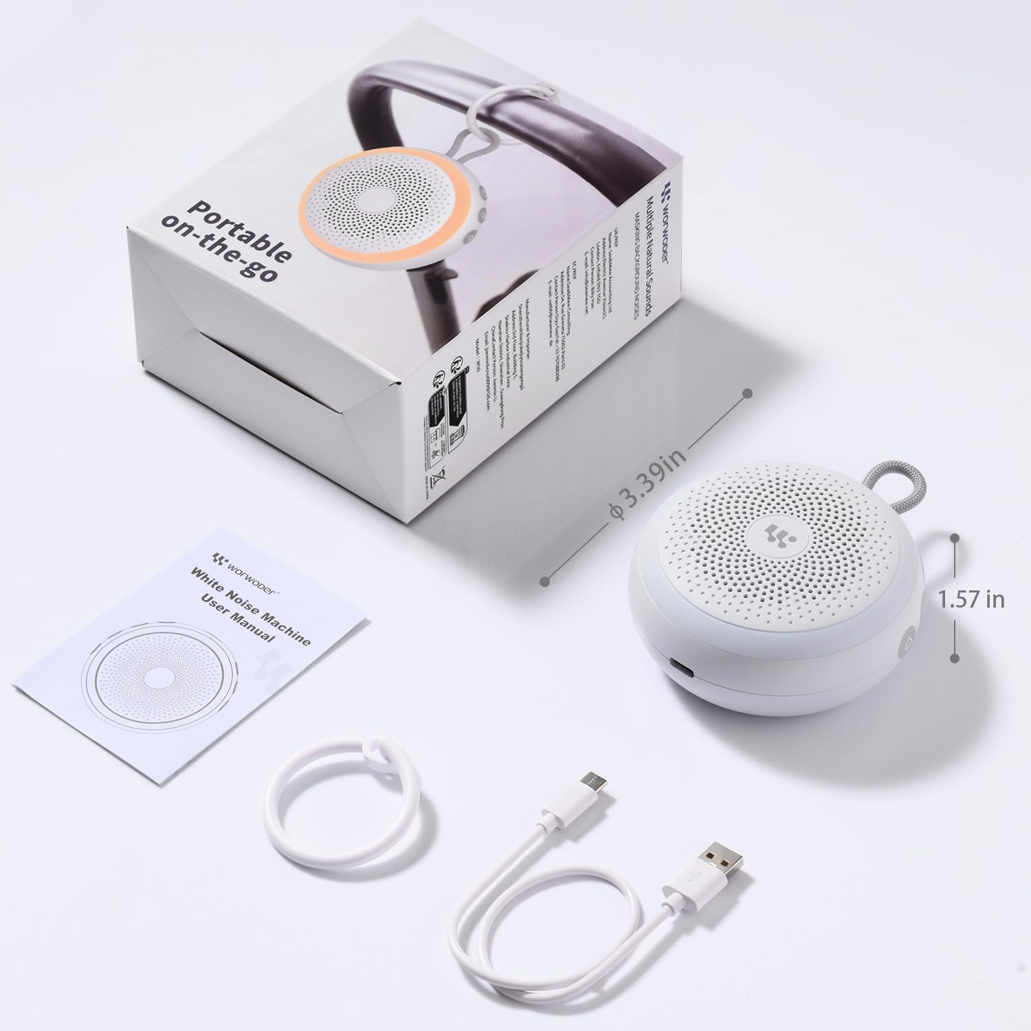WorWoder White Noise Machine - Portable Sound Machine for Baby Adult, 20 Non-looping Soothing Sound, Noise Canceling for Sleeping, Sound Therapy