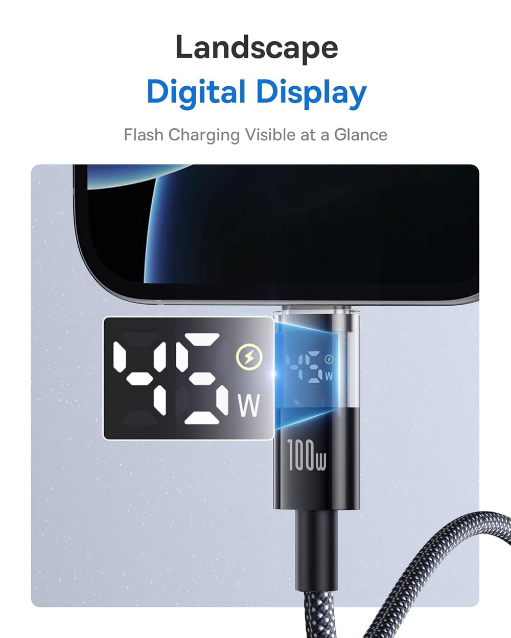 Baseus USB C Cable, 100W 5A Fast Charging USB C Charger Cable with LED Display, Zinc Alloy Nylon Braided Cable The Branded Hub