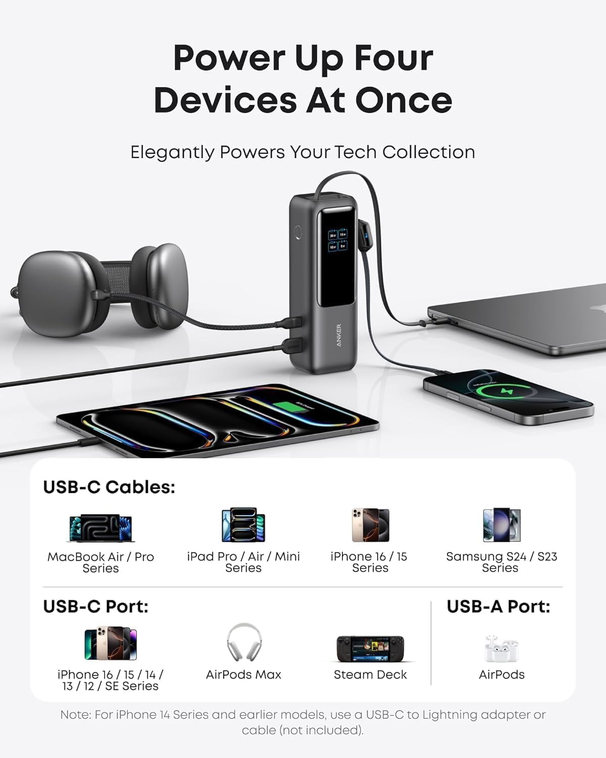 Anker Laptop Power Bank, 25,000mAh Portable Charger with Triple 100W USB-C Ports, Built-in Retractable Cables, Flight-Approved for Travel, iPhone 16/15 Series, MacBook, Samsung, and More The Branded Hub