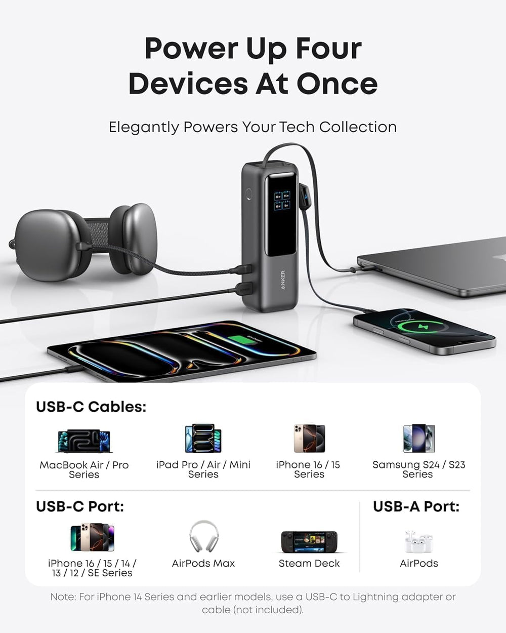 Anker Laptop Power Bank, 25,000mAh Portable Charger with Triple 100W USB-C Ports, Built-in Retractable Cables, Flight-Approved for Travel, iPhone 16/15 Series, MacBook, Samsung, and More The Branded Hub
