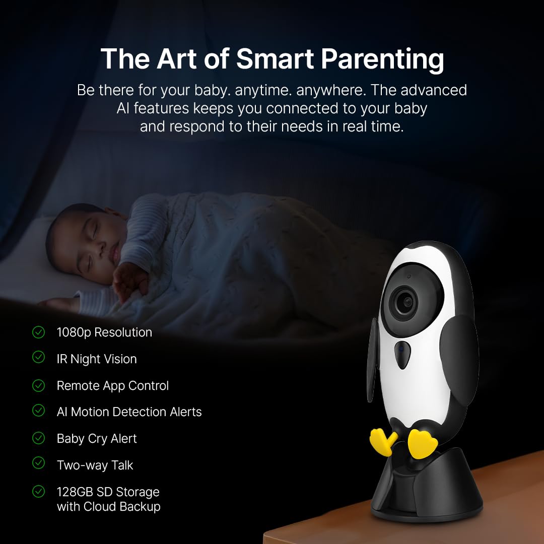 Qubo 2MP 1080p Full HD Baby Camera | Wi-Fi Baby Monitor | Cry Detection, Sleep Tracking, 2-Way Audio | Mobile App Control | NightPulse Vision | Cloud & SD Card Recording The Branded Hub