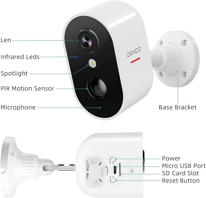 DEKCO Security Camera Outdoor Battery Operated, Wireless CCTV Camera for Home Security, 1080P WiFi Camera Outdoor Indoor with PIR Human Motion Detection & Siren,2 Way Audio, IP66,2.4Ghz Wifi (No 5Ghz) The Branded Hub