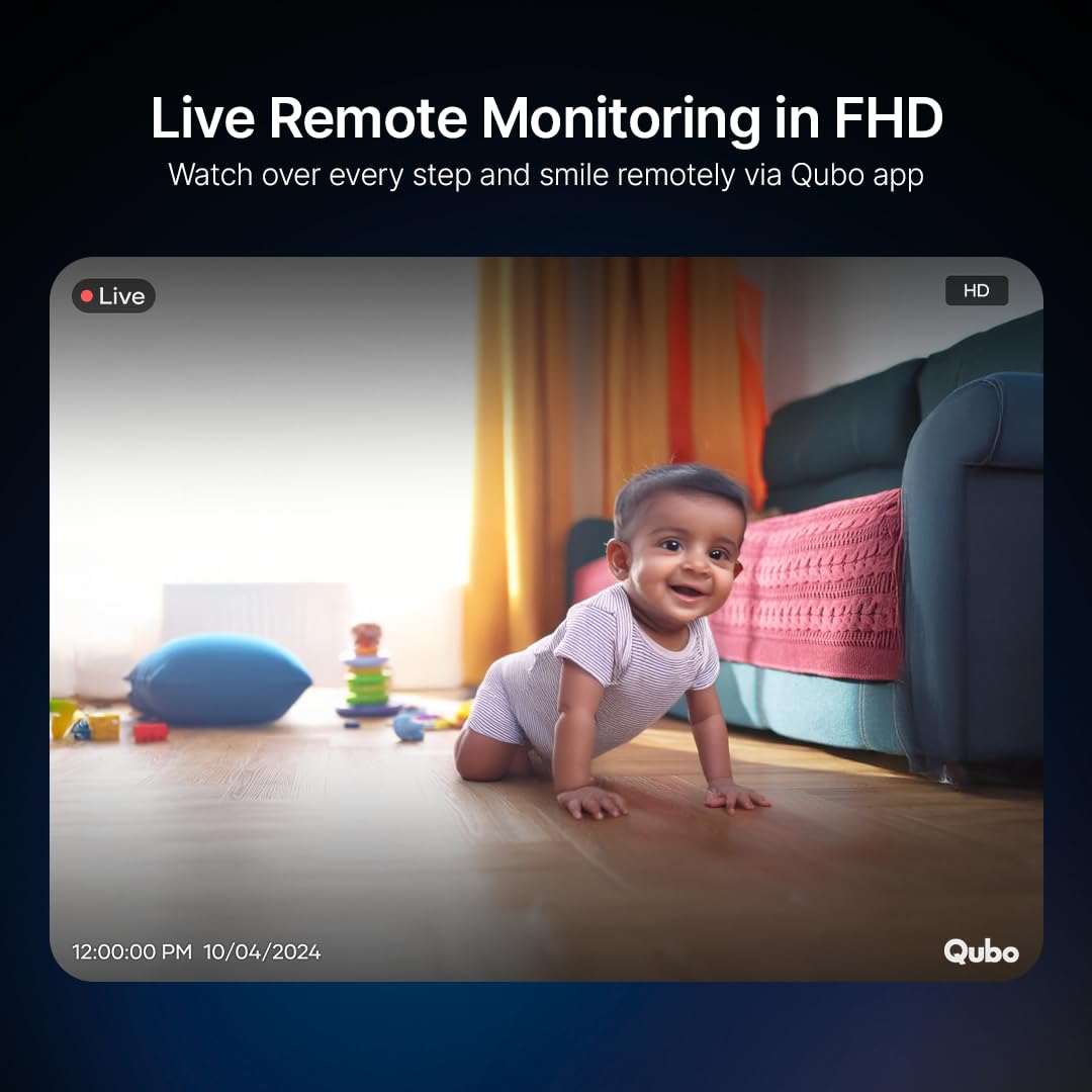 Qubo 2MP 1080p Full HD Baby Camera | Wi-Fi Baby Monitor | Cry Detection, Sleep Tracking, 2-Way Audio | Mobile App Control | NightPulse Vision | Cloud & SD Card Recording The Branded Hub