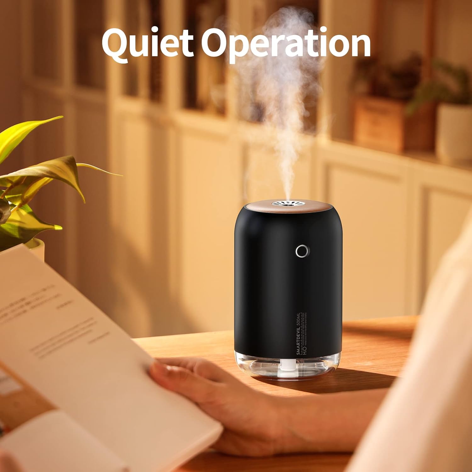SmartDevil Portable Mini Humidifier, 500ml Desk Plant Humidifier, USB Personal for Bedroom, Office with Night Light, 2 Mist Modes, Black The Branded Hub