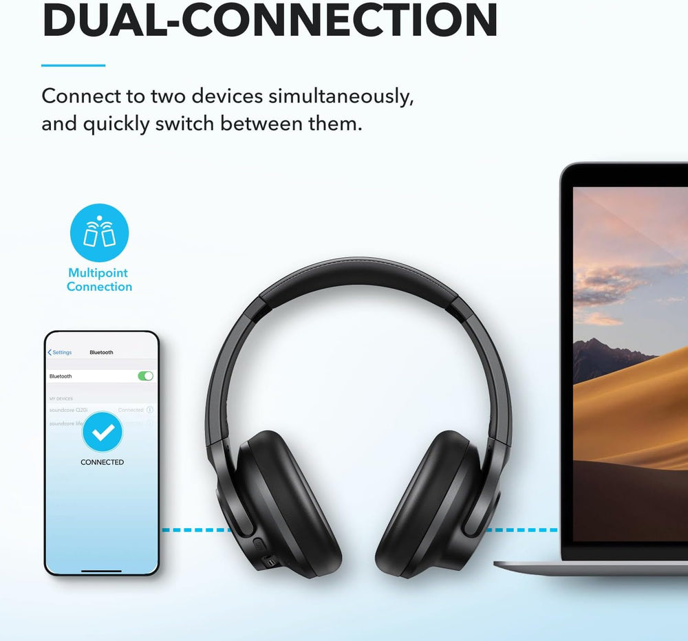 Soundcore by Anker Q20i Hybrid Active Noise Cancelling Headphones, Wireless Over-Ear Bluetooth, 40H Long ANC Playtime, Hi-Res Audio, Big Bass, Customize via an App, Transparency Mode The Branded Hub