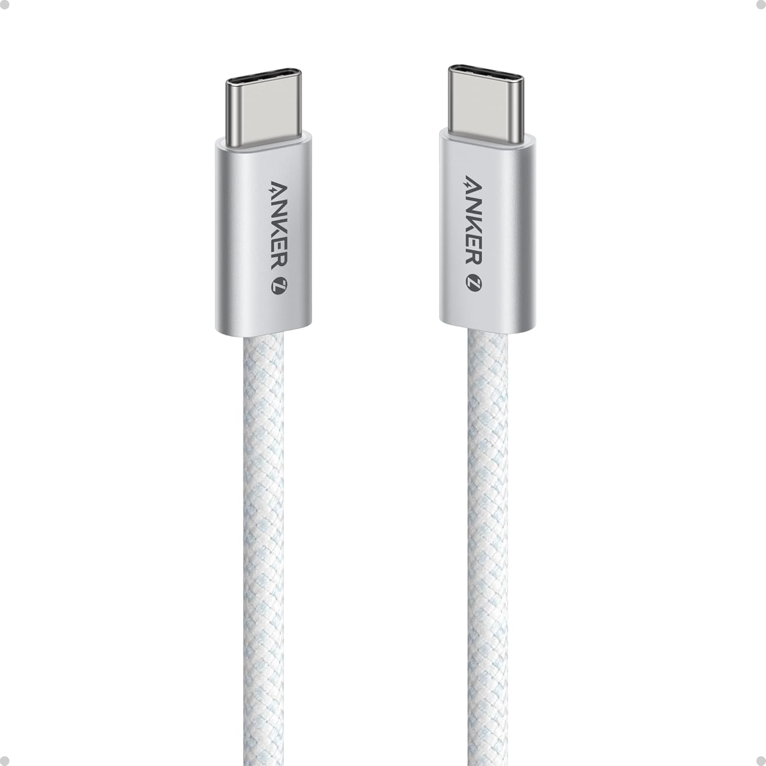 Anker Zolo USB C to USB C Cable, Braided and Dirt-Free Type-C Fast Charging Cable, Slim Connector, for iPhone 17 Series, MacBook (240W) (White, 3.3 FT) The Branded Hub