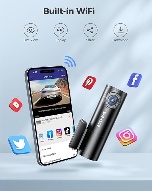 AZDOME M300 Dash Cam, Dashcam Front 1296P Camera with WiFi, Voice Control 24H Parking Mode G-Sensor Loop Recording Super Night Vision, Easy to Install, Max up Support to128GB The Branded Hub