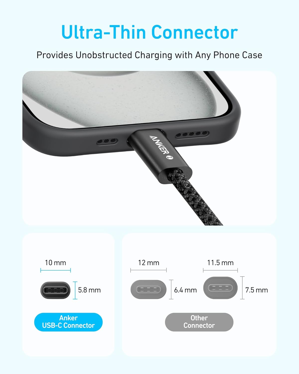 Anker Zolo USB C to USB C Cable, Braided and Dirt-Free Type-C Fast Charging Cable, Slim Connector, for iPhone 17 Series, MacBook (240W) (Black, 3.3FT) The Branded Hub