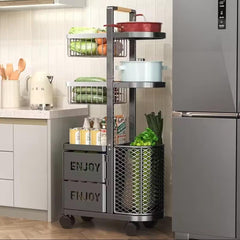 Multi Functional floor Standing Metal Kitchen Storage Trolley with Drawers