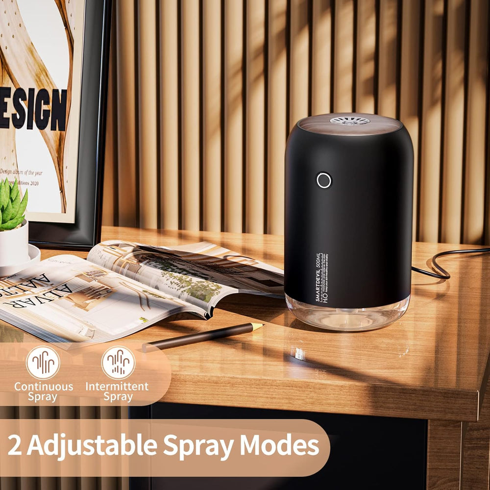 SmartDevil Portable Mini Humidifier, 500ml Desk Plant Humidifier, USB Personal for Bedroom, Office with Night Light, 2 Mist Modes, Black The Branded Hub