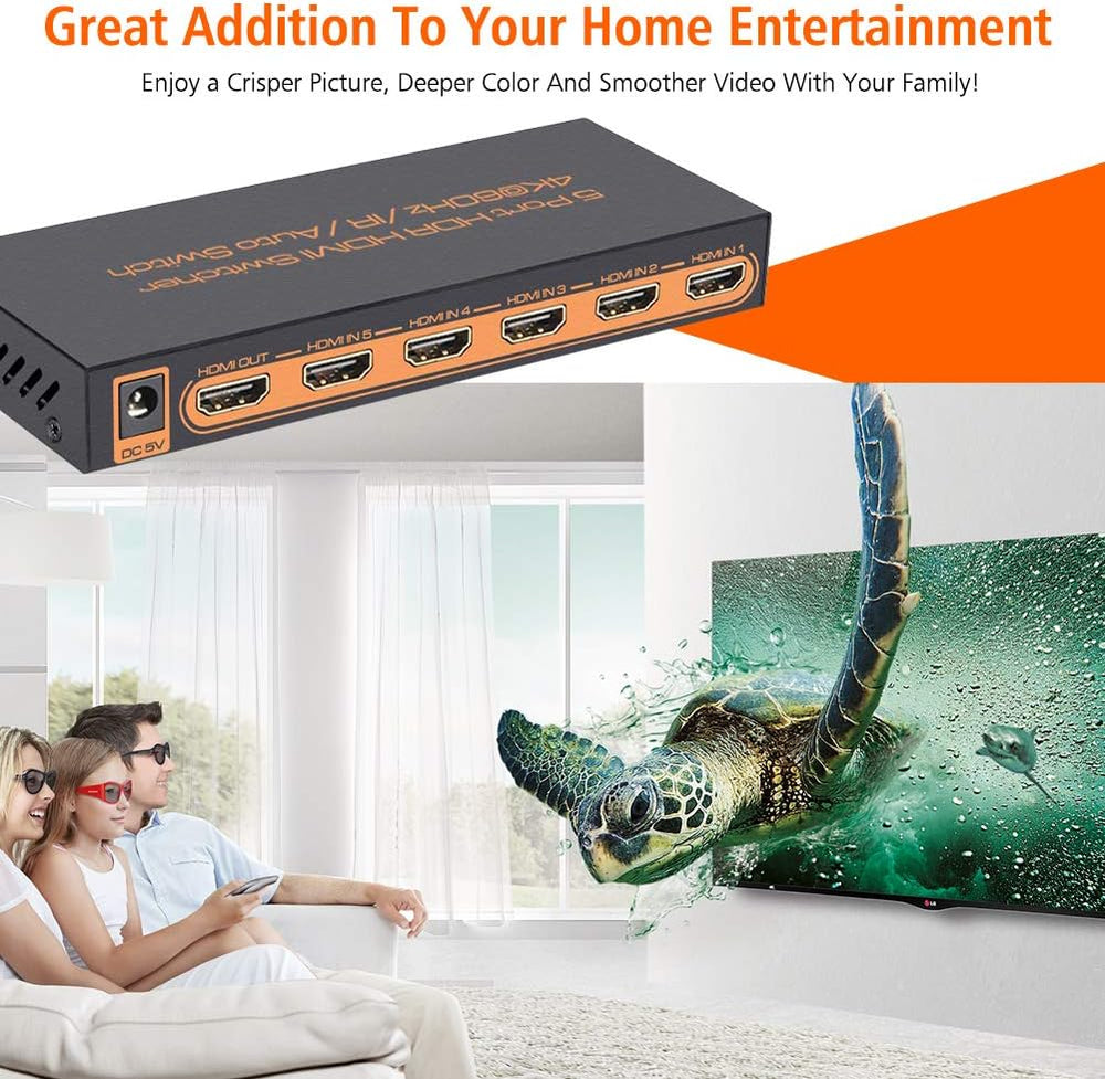 HDMI Switch 4k, 5-in-1 HDMI Splitter with IR Remote The Branded Hub