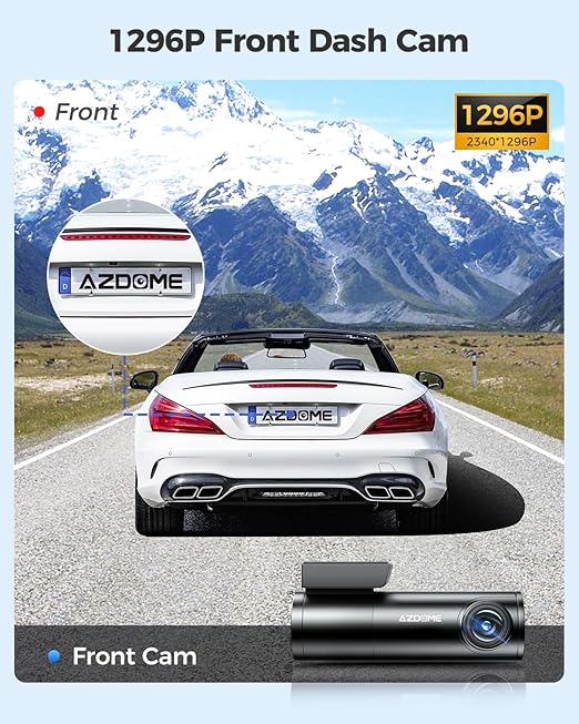 AZDOME M300 Dash Cam, Dashcam Front 1296P Camera with WiFi, Voice Control 24H Parking Mode G-Sensor Loop Recording Super Night Vision, Easy to Install, Max up Support to128GB The Branded Hub