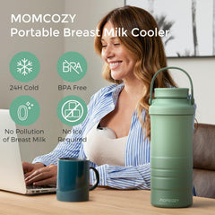 Momcozy 22oz Portable Breastmilk Cooler for 24H Outdoor, Newborn Essentials | 24 Hours & 360° Surrounded Cooling, 2 Extra Baby Bottles for Better Storage, Life Saver for Working Mom, Hassle-Free Cleaning