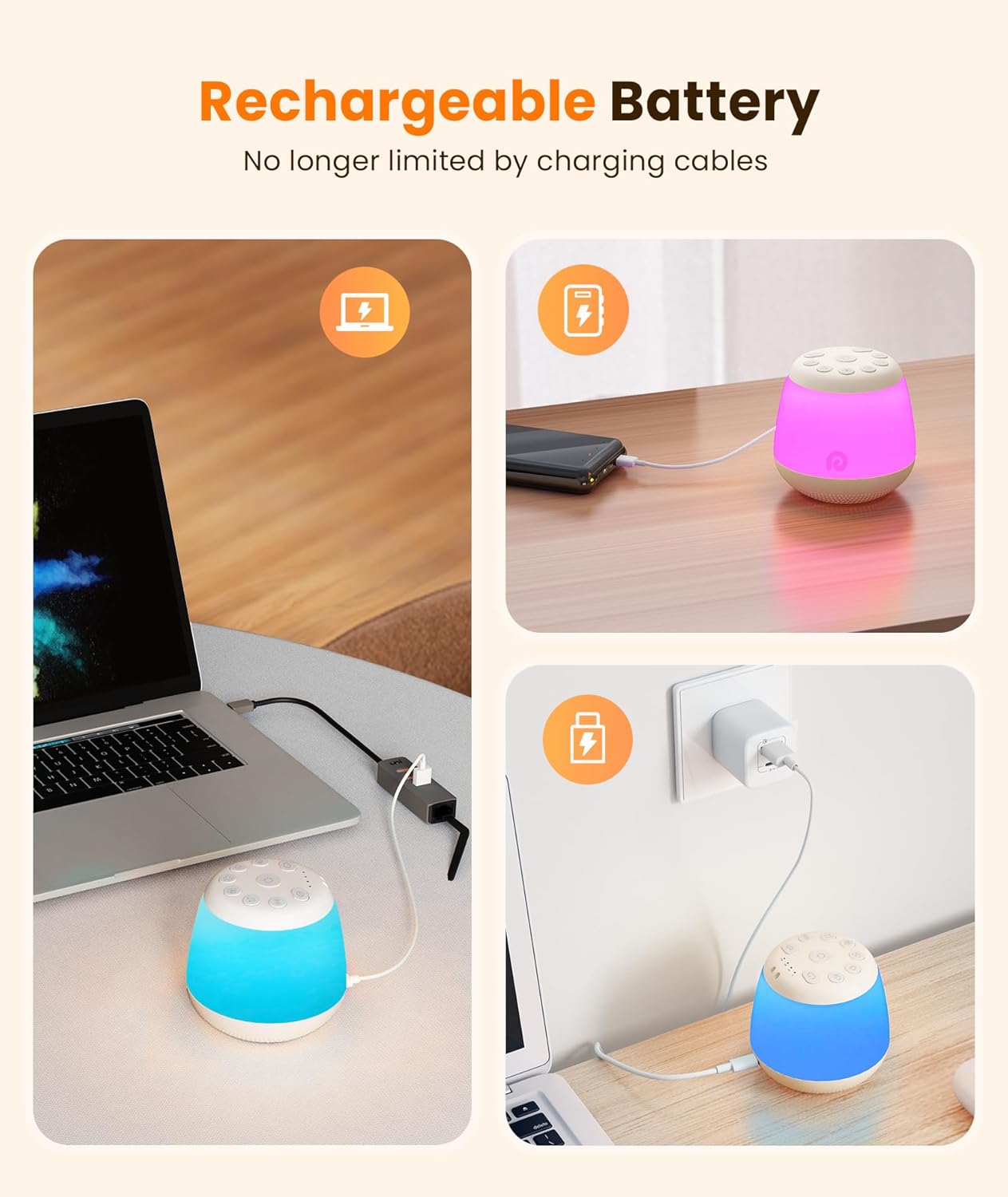 Dreamegg White Noise Machine - Portable Sound Machine Baby for Sleeping with 8 Adjustable Night Light, 24 Sleep Sounds for Baby Kids Adults