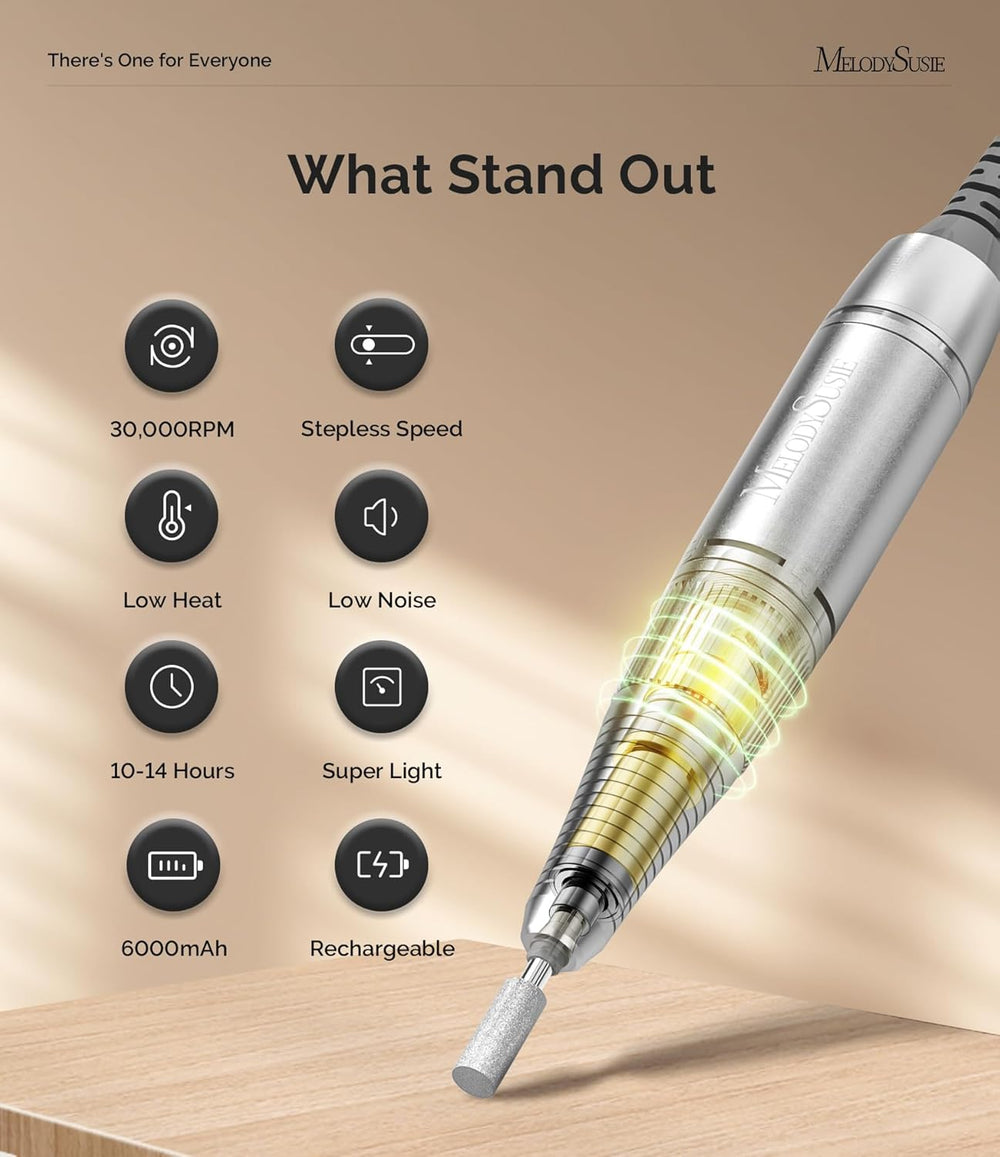 MelodySusie Clip-On Cordless Nail Drill, SC320H 30000RPM The Branded Hub