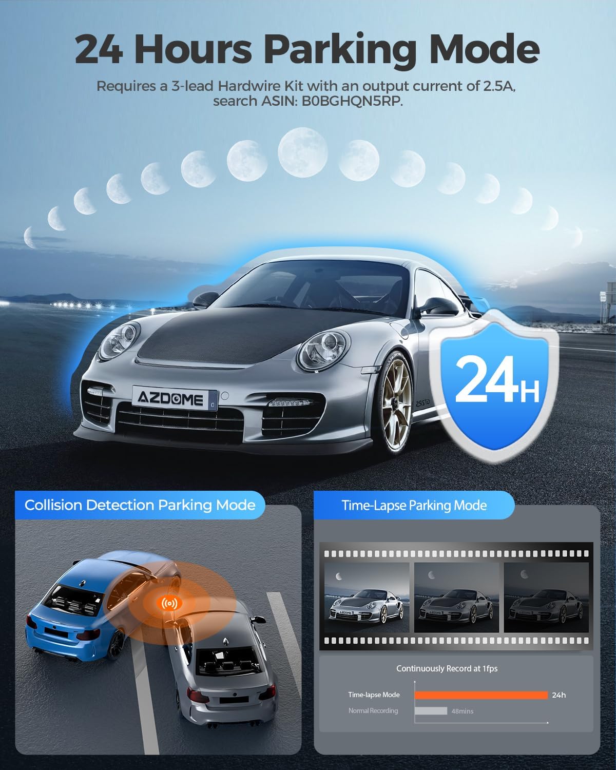 AZDOME M300 Dash Cam, Dashcam Front 1296P Camera with WiFi, Voice Control 24H Parking Mode G-Sensor Loop Recording Super Night Vision, Easy to Install, Max up Support to128GB The Branded Hub