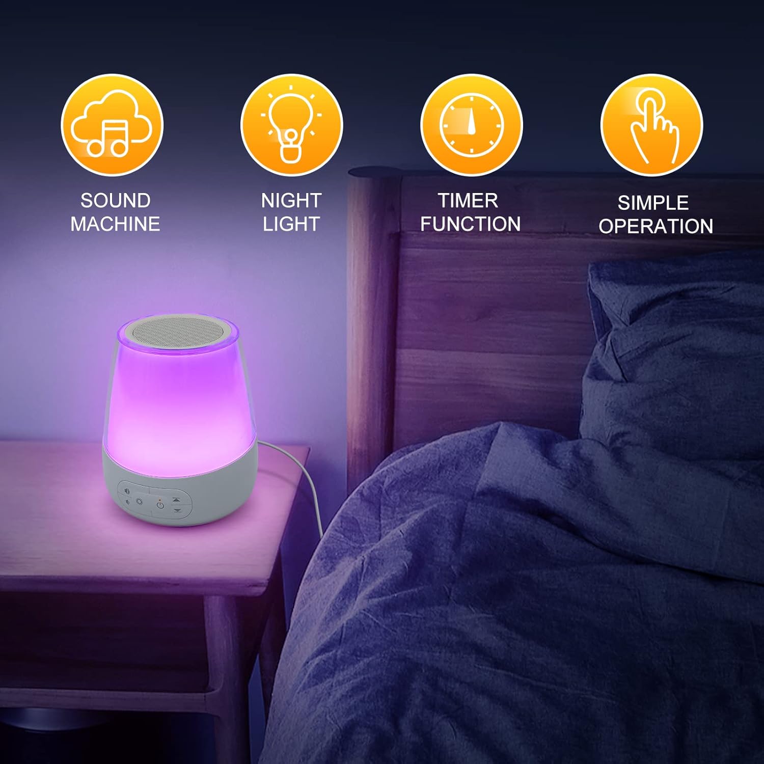 HKAI Baby Sound Machine, White Noise Machine Night Light for Toddler Sleep Trainer, 20 Soothing Sounds, Timer Function for Nursery, Kids & Toddler Bedroom, Plug in