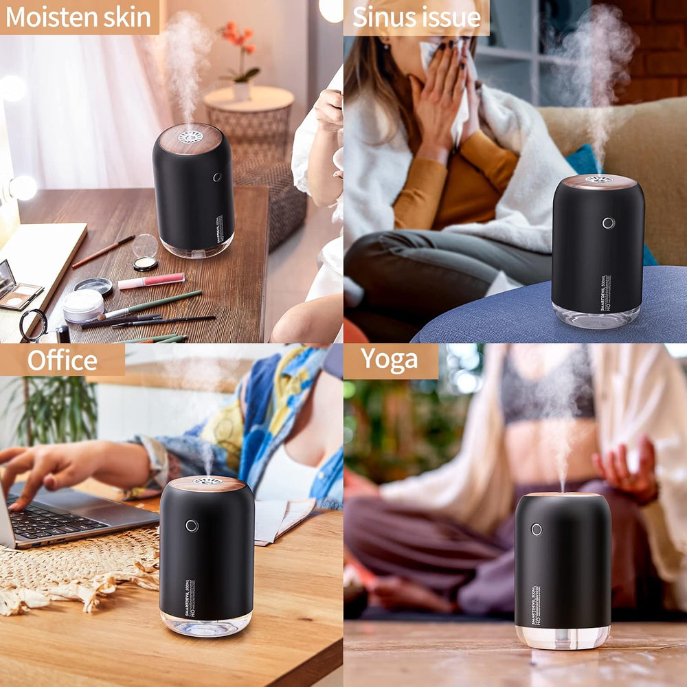SmartDevil Portable Mini Humidifier, 500ml Desk Plant Humidifier, USB Personal for Bedroom, Office with Night Light, 2 Mist Modes, Black The Branded Hub