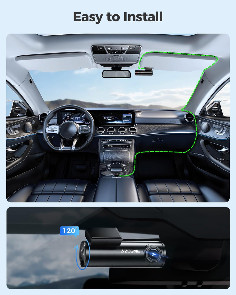 AZDOME M300 Dash Cam, Dashcam Front 1296P Camera with WiFi, Voice Control 24H Parking Mode G-Sensor Loop Recording Super Night Vision, Easy to Install, Max up Support to128GB The Branded Hub