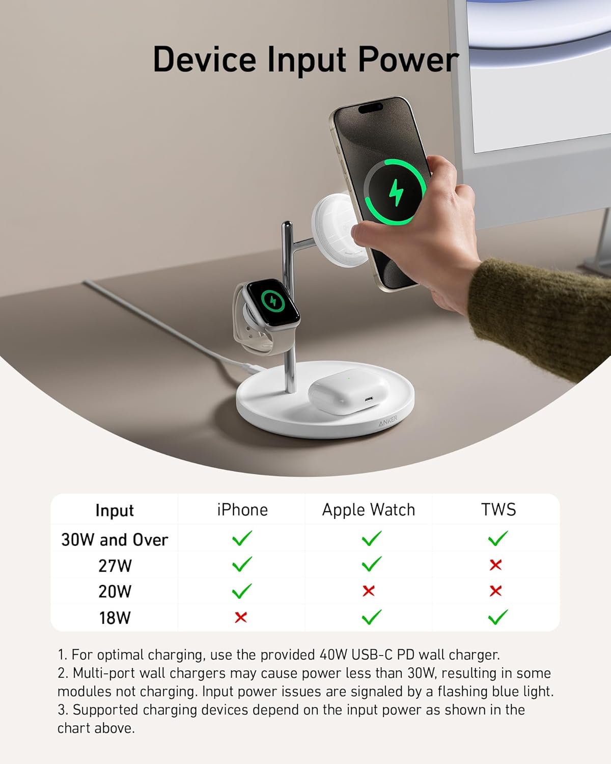 Anker MagSafe Charger Stand Compatible, iPhone 17 MagGo 3 in 1 Wireless Charging Station,Qi2 Certified 15W Wireless Charger, Desk Accessory, for iPhone 15/14/13/12 Series Apple Watch, AirPods The Branded Hub