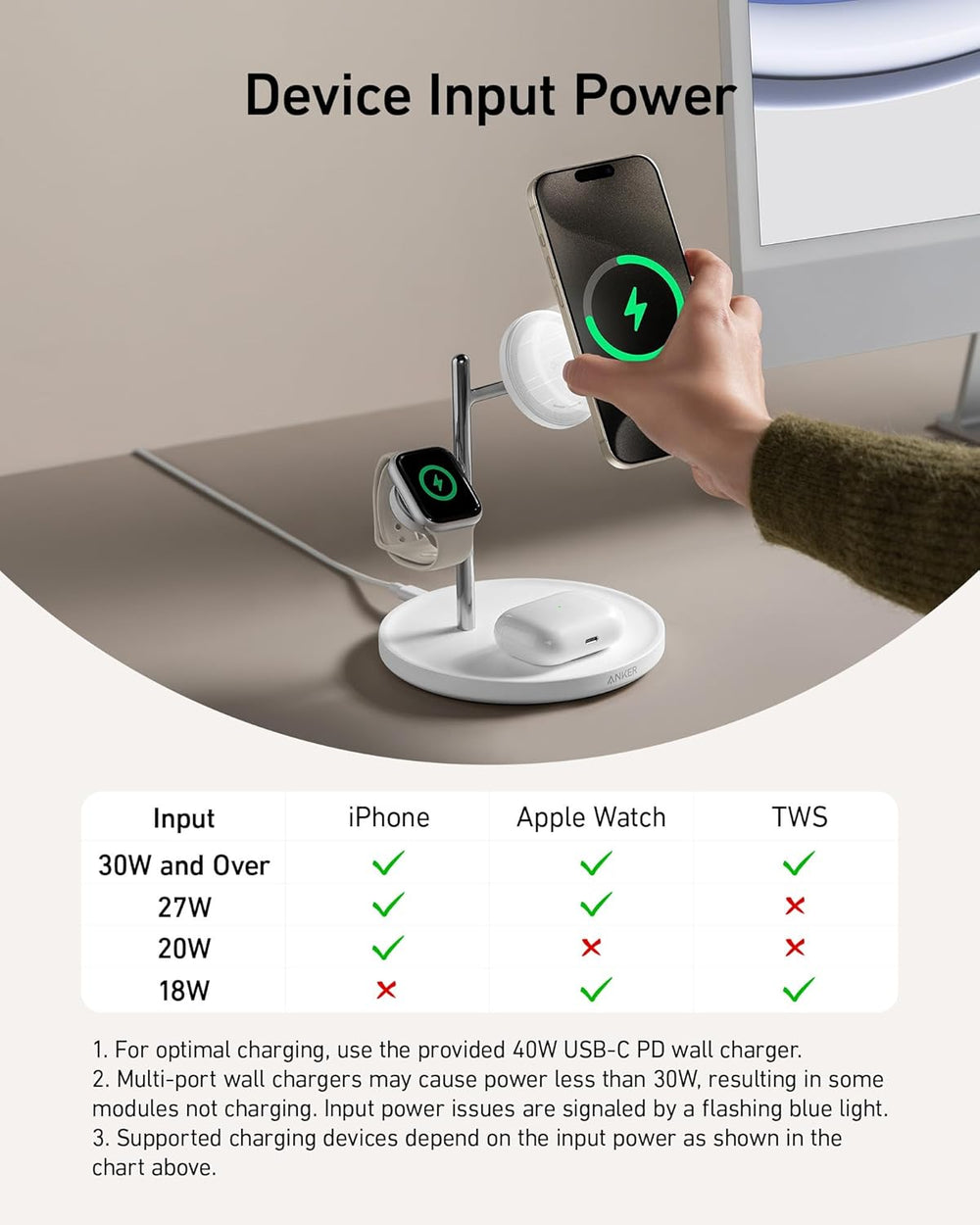 Anker MagSafe Charger Stand Compatible, iPhone 17 MagGo 3 in 1 Wireless Charging Station,Qi2 Certified 15W Wireless Charger, Desk Accessory, for iPhone 15/14/13/12 Series Apple Watch, AirPods The Branded Hub