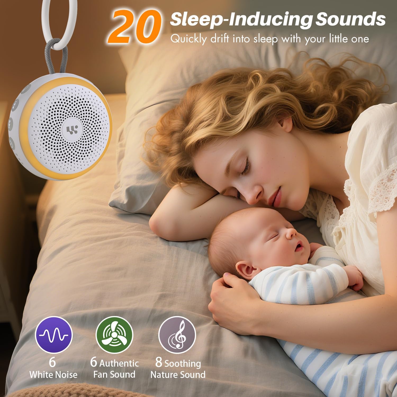 WorWoder White Noise Machine - Portable Sound Machine for Baby Adult, 20 Non-looping Soothing Sound, Noise Canceling for Sleeping, Sound Therapy