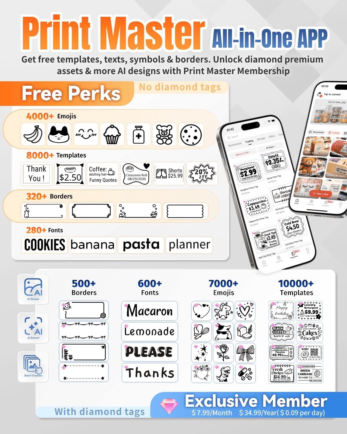 Phomemo M110 Label Printer, Portable Thermal Label Maker with Display | Easy to Use, 2 Inch Bluetooth Themral Printer for Small Business, Home, School, Organization, APP with 6000+ Templates, White