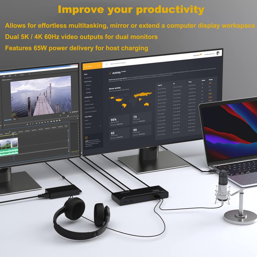 Wavlink USB-C Dual HDMI or DisplayPort Display 4K@60Hz 13-in-1 Universal Docking Station with 100W Power Delivery The Branded Hub