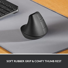 Logitech Lift Vertical Ergonomic Mouse, Wireless Bluetooth or USB Receiver, Quiet Clicks, 4 Buttons, Right Hand Wireless Mouse, Windows/macOS/iPadOS, Laptop, PC - Graphite The Branded Hub