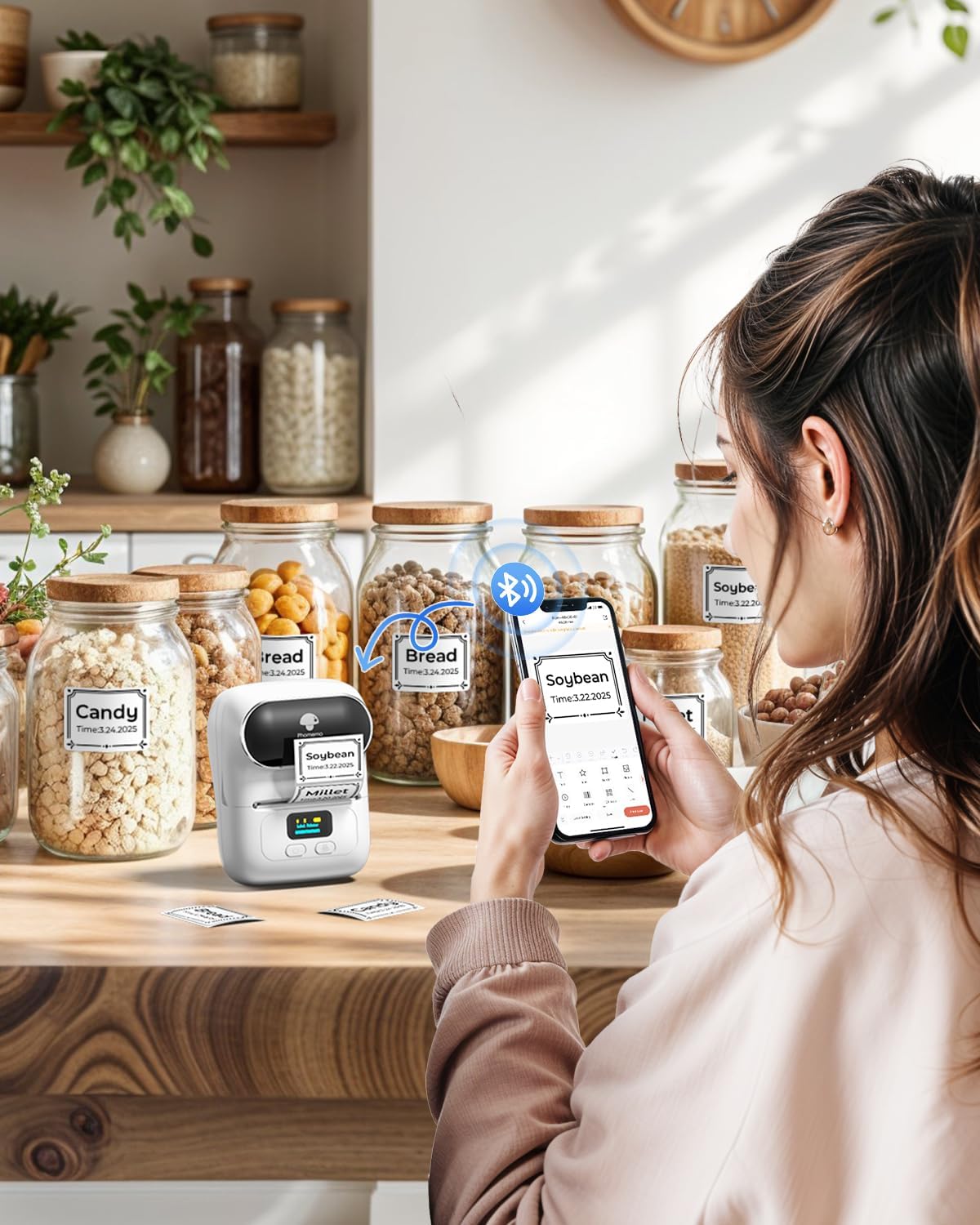 Phomemo M110 Label Printer, Portable Thermal Label Maker with Display | Easy to Use, 2 Inch Bluetooth Themral Printer for Small Business, Home, School, Organization, APP with 6000+ Templates, White