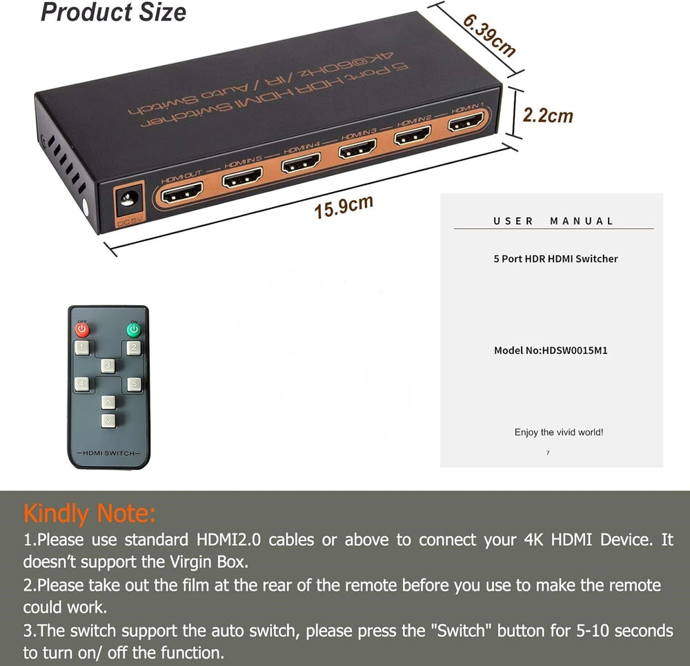 HDMI Switch 4k, 5-in-1 HDMI Splitter with IR Remote The Branded Hub