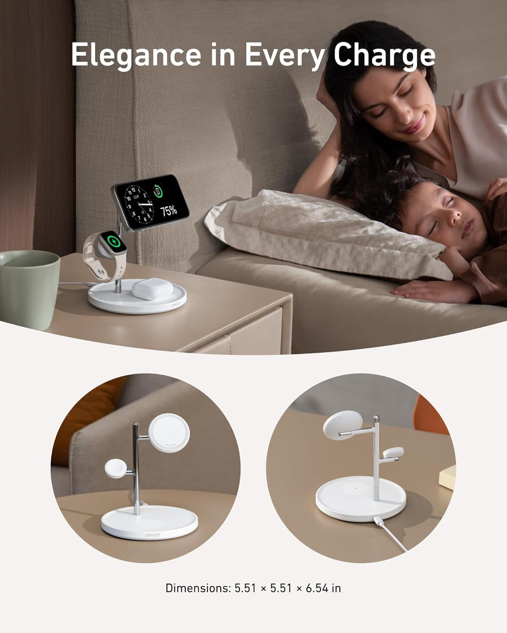 Anker MagSafe Charger Stand Compatible, iPhone 17 MagGo 3 in 1 Wireless Charging Station,Qi2 Certified 15W Wireless Charger, Desk Accessory, for iPhone 15/14/13/12 Series Apple Watch, AirPods The Branded Hub