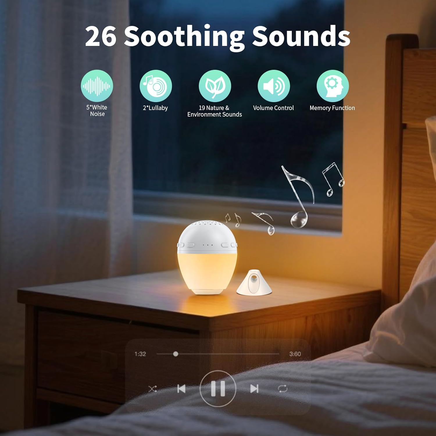 Hush Ultra 3 in 1 Smart Sound Machine, White Noise Machine with Noise Detection, Night Light, Speaker