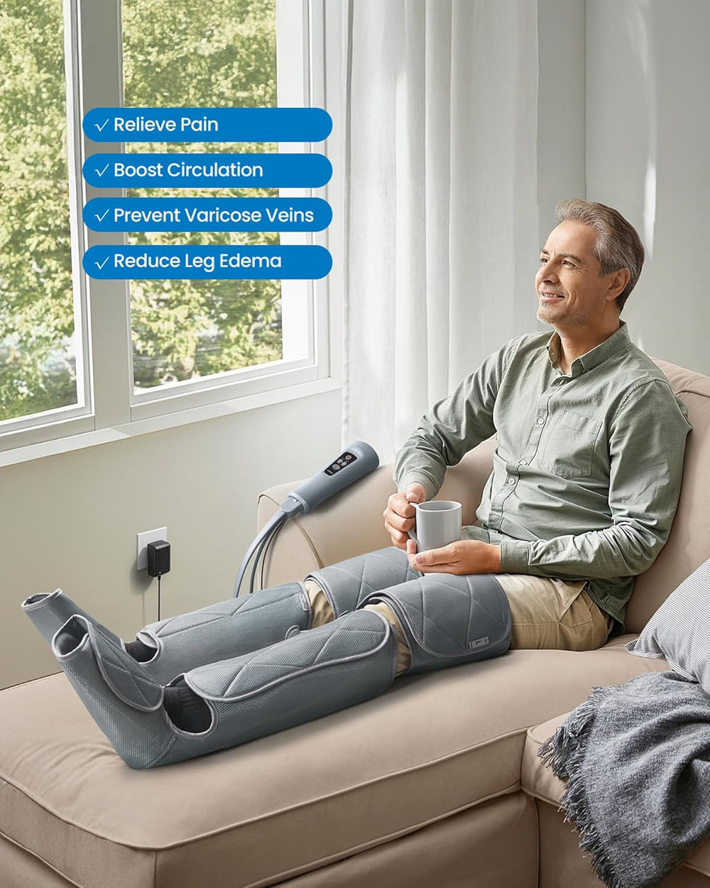 RENPHO Leg Compression Massager, Leg Massager Calf Massager for Circulation and Pain Relief, Effective for Father Mother Reduce Swelling, Grey The Branded Hub