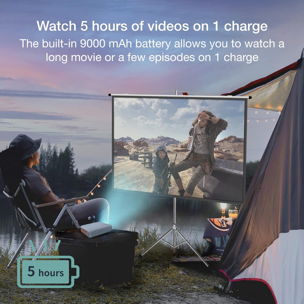 EZCast J4 2024 Travel Projector:Portable with Built-in Battery and Speaker,Great for Camping 1080P Rechargeable DLP Projector.Compatible with HDMI, USB, iPhone and Android Devices The Branded Hub