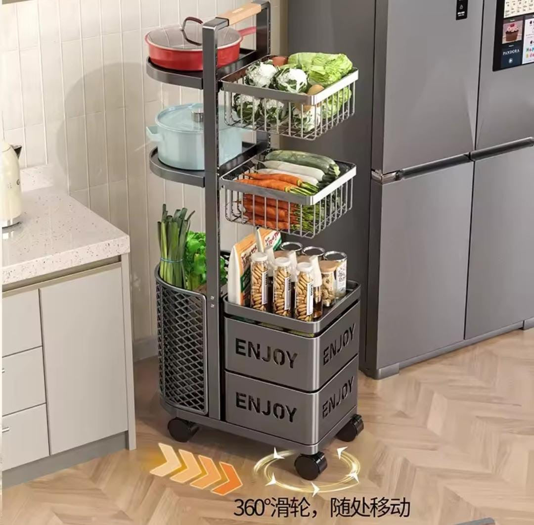 Multi Functional floor Standing Metal Kitchen Storage Trolley with Drawers