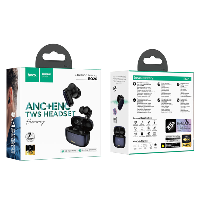 HOCO EQ20 Wireless Headphones with Charging Case (BT v5.4) Noise Reduction ENC + ANC - Black