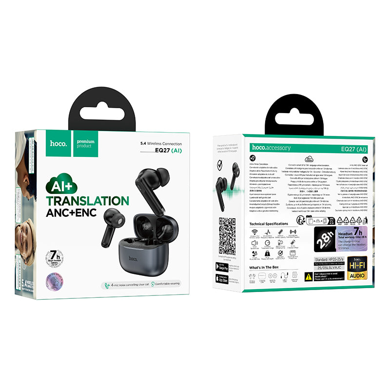 HOCO EQ27 Wireless Headphones with Charging Case (BT v5.4) Noise Reduction ENC + ANC - Black