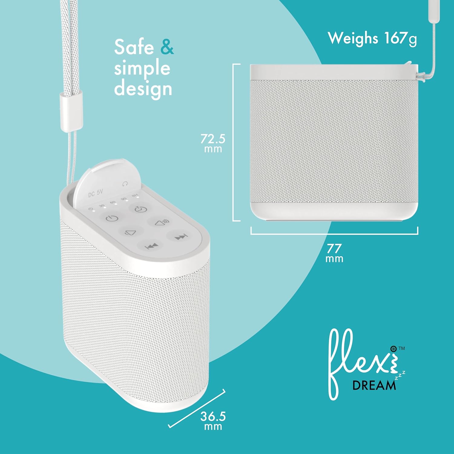 Flexi Dream | White Noise Machine Baby Adults | 21 Soothing Sounds Sleeping Nursery Travel Home Office