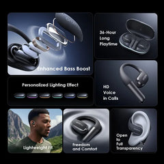 Open-Ear Bass Boost   36-Hr Long Playtime   HD Voice in Calls   Personalized Lighting Effect